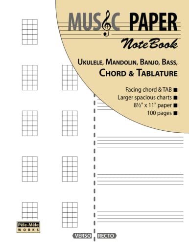 Stock image for MUSIC PAPER NoteBook - Ukulele, Mandolin, Banjo, Bass, Chord & Tablature for sale by Ergodebooks