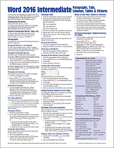 Stock image for Microsoft Word 2016 Intermediate Quick Reference Paragraphs, Tabs, Columns, Tables & Pictures - Windows Version (Cheat Sheet of Instructions, Tips & Shortcuts - Laminated Card) for sale by Ergodebooks