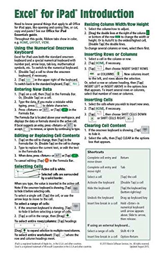 9781939791566: Microsoft Excel for iPad Quick Reference Guide: Introduction (Cheat Sheet of Instructions, Tips & Shortcuts - Laminated Guide)