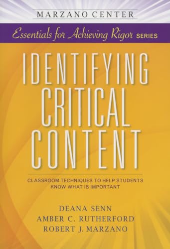 Beispielbild fr Identifying Critical Content: Classroom Strategies to Help Students Know What is Important zum Verkauf von Goodwill of Colorado