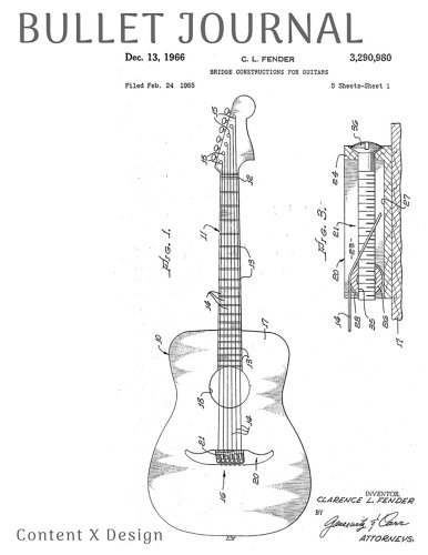 Stock image for Bullet Journal - Fender Guitar Patent: 100 Dot Grid Pages, 8.5 x 11 Blank Bullet Journal Notebook with 1/4 inch Dotted Paper, Matte Paperback Cover for sale by Revaluation Books