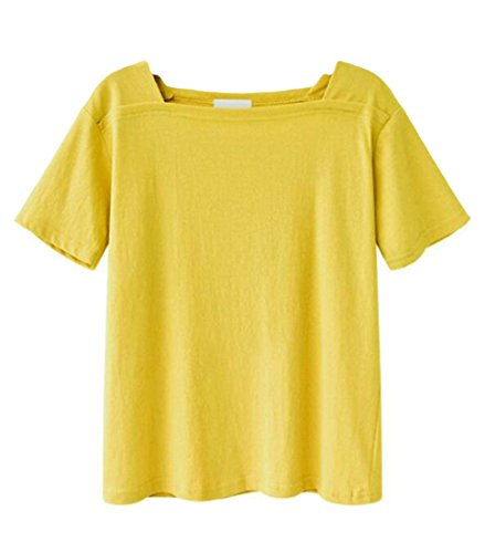 Stock image for Wopop Women Short Sleeve Pure Color Relaxed-Fit Spread Collar Blouse T-Shirt Top Tee Yellow X-Large for sale by SecondSale