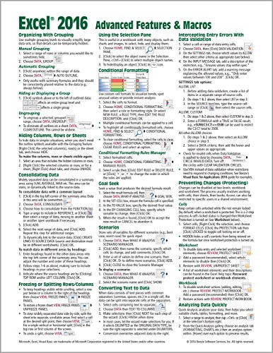 Beispielbild fr Microsoft Excel 2016 Advanced & Macros Quick Reference Guide - Windows Version (Cheat Sheet of Instructions, Tips & Shortcuts - Laminated Card) zum Verkauf von Ergodebooks