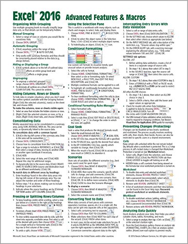 Stock image for Microsoft Excel 2016 Advanced & Macros Quick Reference Guide - Windows Version (Cheat Sheet of Instructions, Tips & Shortcuts - Laminated Card) for sale by Ergodebooks