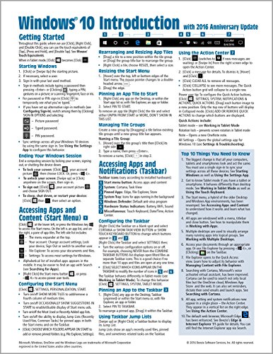 Beispielbild fr Windows 10 Introduction with 2016 Anniversary Update Quick Reference Guide (Cheat Sheet of Instructions, Tips & Shortcuts - Laminated) zum Verkauf von Goodwill of Colorado