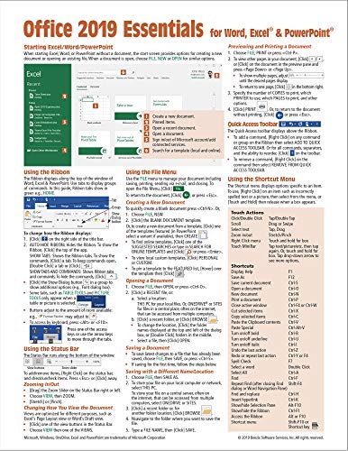 Beispielbild fr Microsoft Office 2019 Essentials Quick Reference Guide - Windows Version (Cheat Sheet of Instructions, Tips & Shortcuts - Laminated Card) zum Verkauf von GF Books, Inc.