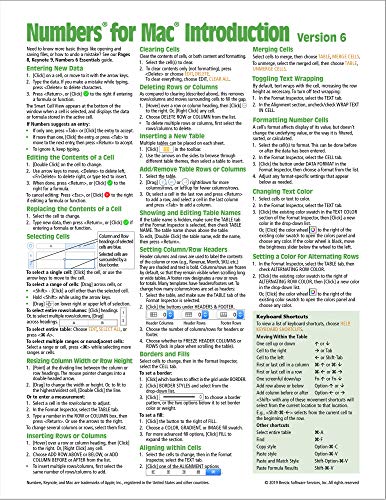 9781944684983: Numbers for Mac Quick Reference Guide, version 6 Introduction (Cheat Sheet of Instructions, Tips & Shortcuts - Laminated Card)