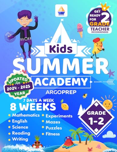 Stock image for Kids Summer Academy by ArgoPrep - Grades 1-2: 12 Weeks of Math, Reading, Science, Logic, Fitness and Yoga | Online Access Included | Prevent Summer Learning Loss for sale by SecondSale