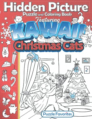 Stock image for Hidden Picture Puzzle and Coloring Book Featuring Kawaii Christmas Cats: Activities with cute holiday kittens, creatures & objects to search find and color for sale by GF Books, Inc.