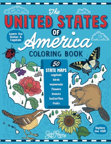 Stock image for The United States of America Coloring Book: Fifty State Maps with Capitals and Symbols like Motto, Bird, Mammal, Flower, Insect, Butterfly or Fruit for sale by BooksRun