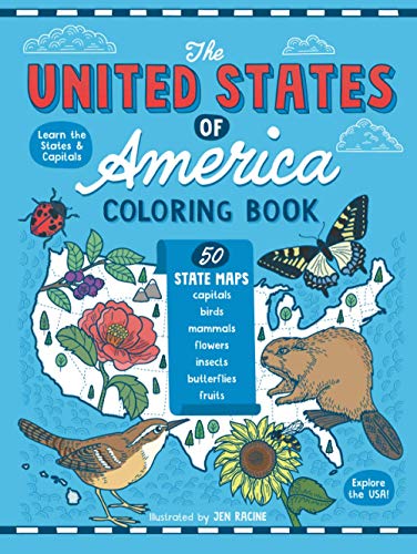 

The United States of America Coloring Book: Fifty State Maps with Capitals, Symbols, Motto, State Bird, Mammal, Flower, Butterfly