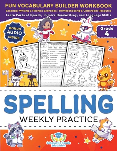 Stock image for Spelling Weekly Practice for 4th Grade: Fun Vocabulary Builder Workbook with Essential Writing & Phonics Exercises for Ages 9-10 | A Homeschooling & C for sale by GreatBookPrices