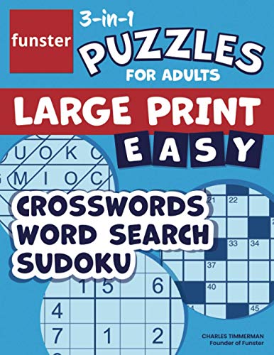 Beispielbild fr Funster 3-in-1 Puzzles for Adults Large Print Easy Crosswords, Word Search, Sudoku: Activity puzzle book for adults with 100+ puzzles zum Verkauf von SecondSale