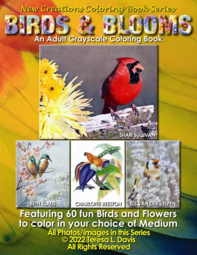 new media books Stock image for New Creations Coloring Book Series: Birds & Blooms - adult grayscale coloring book (coloring book for grownups and kids) featuring birds and flowers to color in your choice of medium for sale by GF Books, Inc.