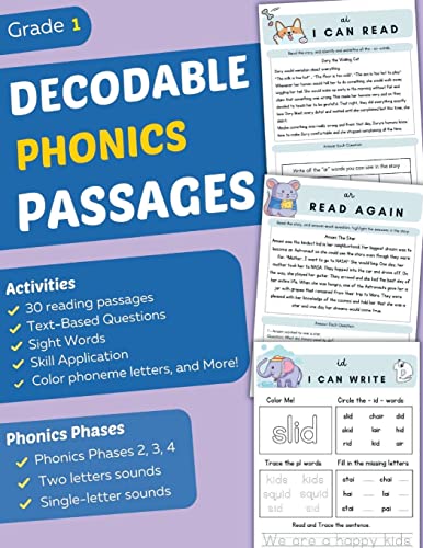 Stock image for Decodable Phonics Passages Grade 1: Improve Reading and Comprehension Skills for Kids, Decodable Texts and Dyslexia Activities with Phonics and Sounds . 3, 4 (Comprehension Passages Book Ages 6-7 ) for sale by PlumCircle