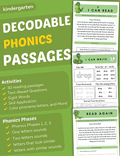 Stock image for Decodable Phonics Passages for Kindergarten: Improve Reading and Comprehension Skills for Kids, Decodable Texts and Dyslexia Activities with Phonics . on Orton Gillingham Approach - Ages 5 - 6 for sale by GF Books, Inc.