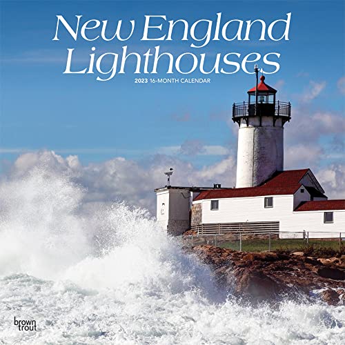 New England Lighthouses   2023 12 x 24 Inch Monthly Square Wall Calendar   BrownTrout   USA United States of America East Coast Scenic Nature