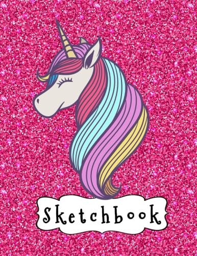 SKETCHBOOK JOURNAL FOR GIRLS: 120 blank page write and draw sketchbook  journal. Half page lined paper with drawing space. Cute unicorn and rainbow  pink cover de…