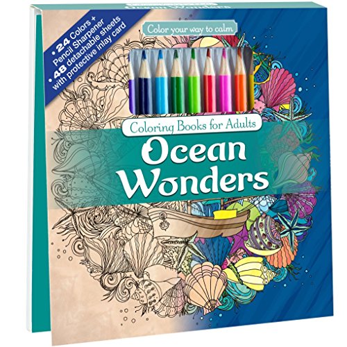 Imagen de archivo de Ocean Wonders Adult Coloring Book Set With 24 Colored Pencils And Pencil Sharpener Included: Color Your Way To Calm a la venta por Books Unplugged