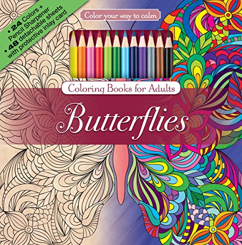 Stock image for Butterflies Adult Coloring Book Set With 24 Colored Pencils And Pencil Sharpener Included: Color Your Way To Calm for sale by GF Books, Inc.