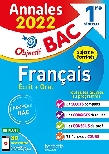 Stock image for Franais crit + Oral 1re Gnrale : Annales 2022, Sujets & Corrigs : Nouveau Bac for sale by RECYCLIVRE