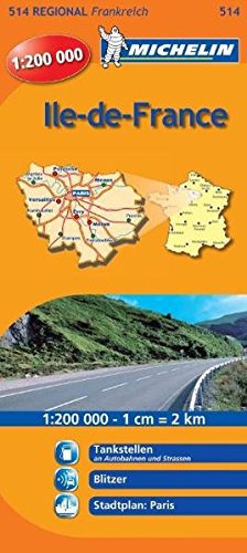 Ile de France: Tankstellen an Autobahnen und Strassen, Sicherheitsalerts, Stadtplan: Paris (Michelin Regionalkarte)