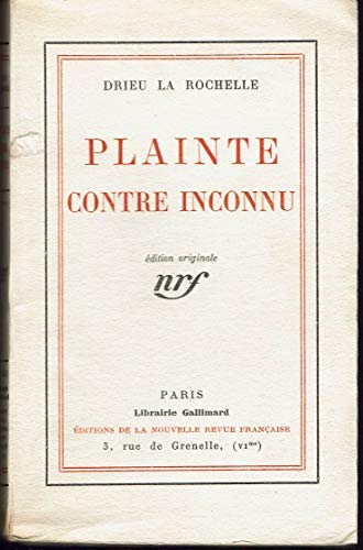 9782070219872: PLAINTE CONTRE INCONNU