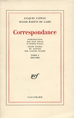 Stock image for Correspondance Copeau - Martin du Gard, tomes 1 et 2 for sale by LIVREAUTRESORSAS
