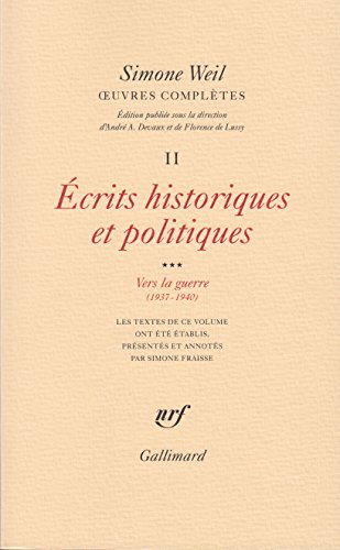 Å’uvres complÃ¨tes: Ã‰crits historiques et politiques 3 (2) (9782070717156) by Weil, Simone