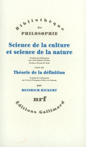 Beispielbild fr Science de la culture et science de la nature / Thorie de la dfinition zum Verkauf von Gallix