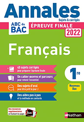 Beispielbild fr Annales ABC du BAC 2022 - Franais 1re - Sujets et corrigs - Enseignement commun premire - Epreuve finale Bac 2022 zum Verkauf von Ammareal