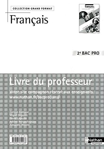 9782091611433: Franais 2e Bac pro: Livre du professeur, programme 2009