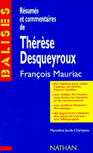 Beispielbild fr Rsums et commentaires de Thrse Desqueyroux, Franois Mauriac: Mauriac: Therese Desqueyroux zum Verkauf von medimops