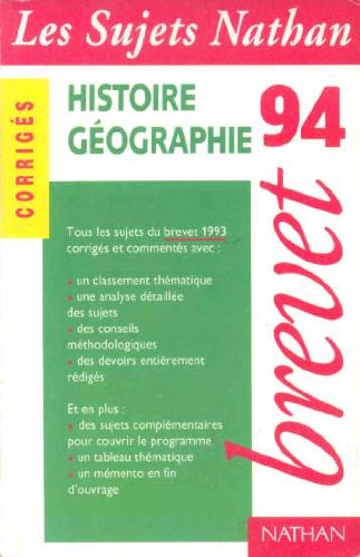 Imagen de archivo de Histoire, geographie, brevet 94, corriges a la venta por Librairie Th  la page