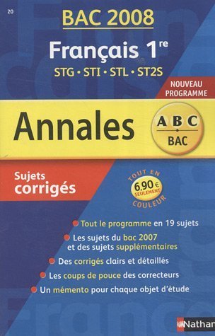 Beispielbild fr Franais 1e STG-STI-STL-ST2S : Sujets corrigs zum Verkauf von Ammareal