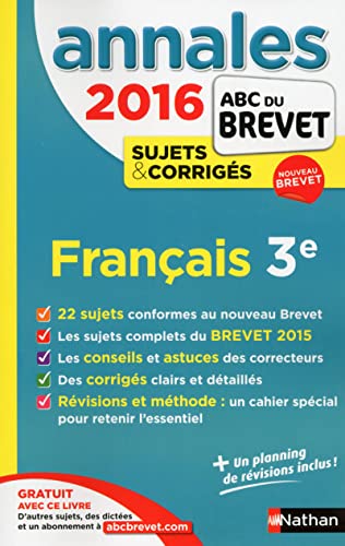 Beispielbild fr Annales ABC du BREVET 2016 Franais 3e zum Verkauf von Ammareal