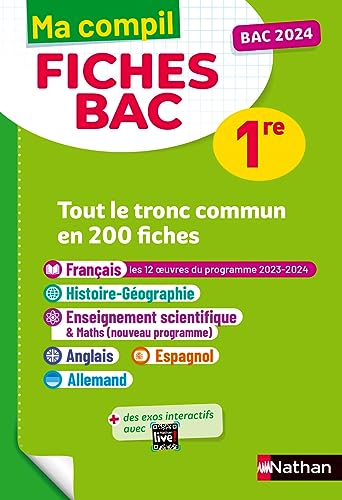 Stock image for Toutes les matires du tronc commun Premire - Ma Compil fiches BAC - Bac 2024 - Franais, Histoire-Gographie, Enseignement scientifique, Anglais, Espagnol, Allemand 1re [Reli] Cassou-Nogus, Anne; Hbert, Slna; Jolls, Elsa; Rajot, Alain; Fouletier, Fredric; Pons-Soumah, Evelyne; Camara, Christian; Gaston, Claudine; Marteau-Bazouni, Karine; Marzin, Servane et Benbassat, Laetitia Lon for sale by BIBLIO-NET