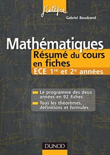 Stock image for Mathmatiques Rsum du cours en fiches ECE 1re et 2e annes for sale by medimops