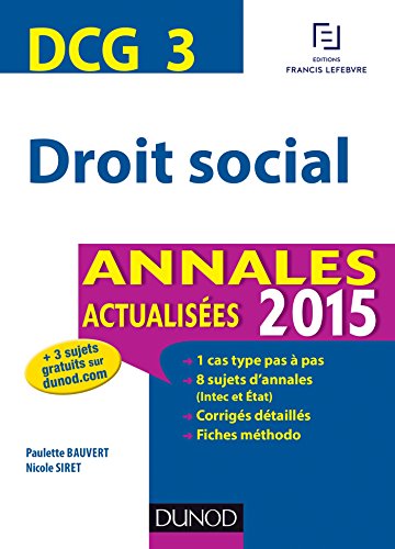 Stock image for DCG 3 - Droit social - Annales actualises 2015 for sale by Ammareal