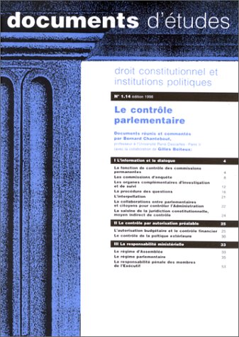 Imagen de archivo de DROIT CONSTITUTIONNEL ET INSTITUTIONS POLITIQUES NUMERO 1.14 1998 : LE CONTROLE PARLEMENTAIRE a la venta por medimops