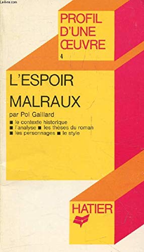 Stock image for Profil D'une Oeuvre: Malraux: L'espoir for sale by ThriftBooks-Dallas