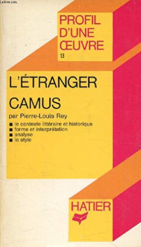 Imagen de archivo de Profil littrature : Camus, L'tranger a la venta por Ammareal