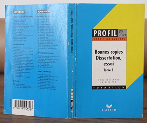 Stock image for BONNES COPIES BAC DISSERTATION ESSAI T01 for sale by Librairie Th  la page