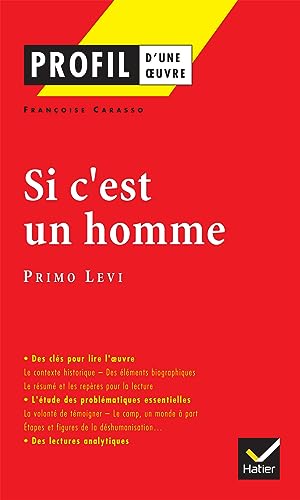 Imagen de archivo de Profil - Levi (Primo) : Si c'est un homme: analyse littraire de l'oeuvre 2024-541 a la venta por Des livres et nous