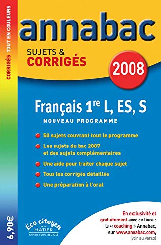 Beispielbild fr Franais 1e L, ES, S : Sujets et corrigs zum Verkauf von Ammareal