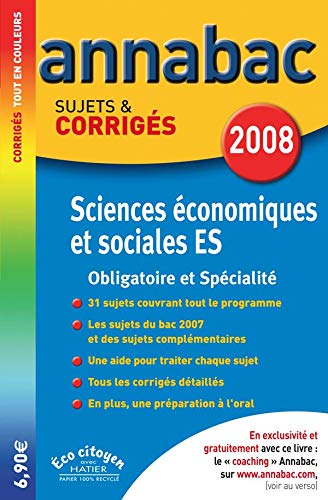 9782218927515: Sciences conomiques et sociales ES: Sujets et corrigs