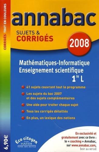 9782218927522: Mathmatiques-Informatique Enseignement scientifique 1e L: Sujets et corrigs