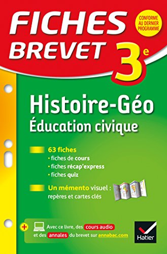 Stock image for Fiches Brevet Histoire-Gographie ducation civique 3e: fiches de rvision for sale by Ammareal