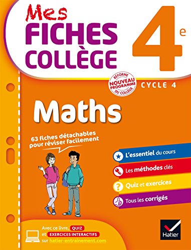 Beispielbild fr Mes fiches collge Maths 4e: 63 fiches de rvision zum Verkauf von Ammareal