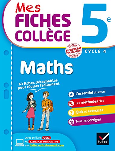 Beispielbild fr Mes fiches collge Maths 5e: 63 fiches de rvisions zum Verkauf von Ammareal